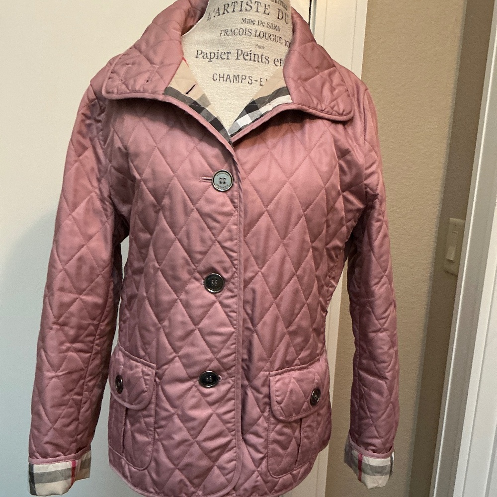 Burberry Women’s Mauve Nova Check Quilted Puffer Jacket Sz 44